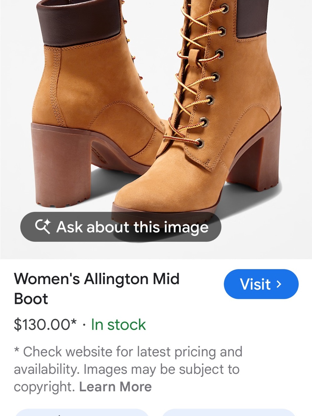 Timberland Women's Wheat and Brown Lace-Up Block Heel Boot - Picture 13 of 13